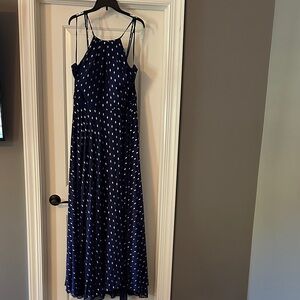 Betsy Adam’s Navy Blue Maxi Dress with White Dots